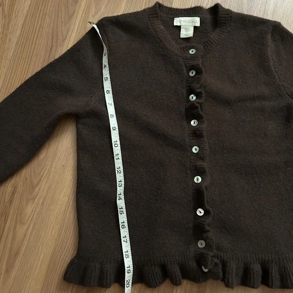 Cynthia Rowley Brown Ruffle Hem Cardigan Sweater - Picture 8 of 8